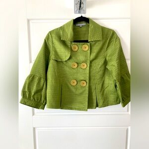 NY Collection Vintage Petite Lime Green Satin Cropped Jacket. Size PM